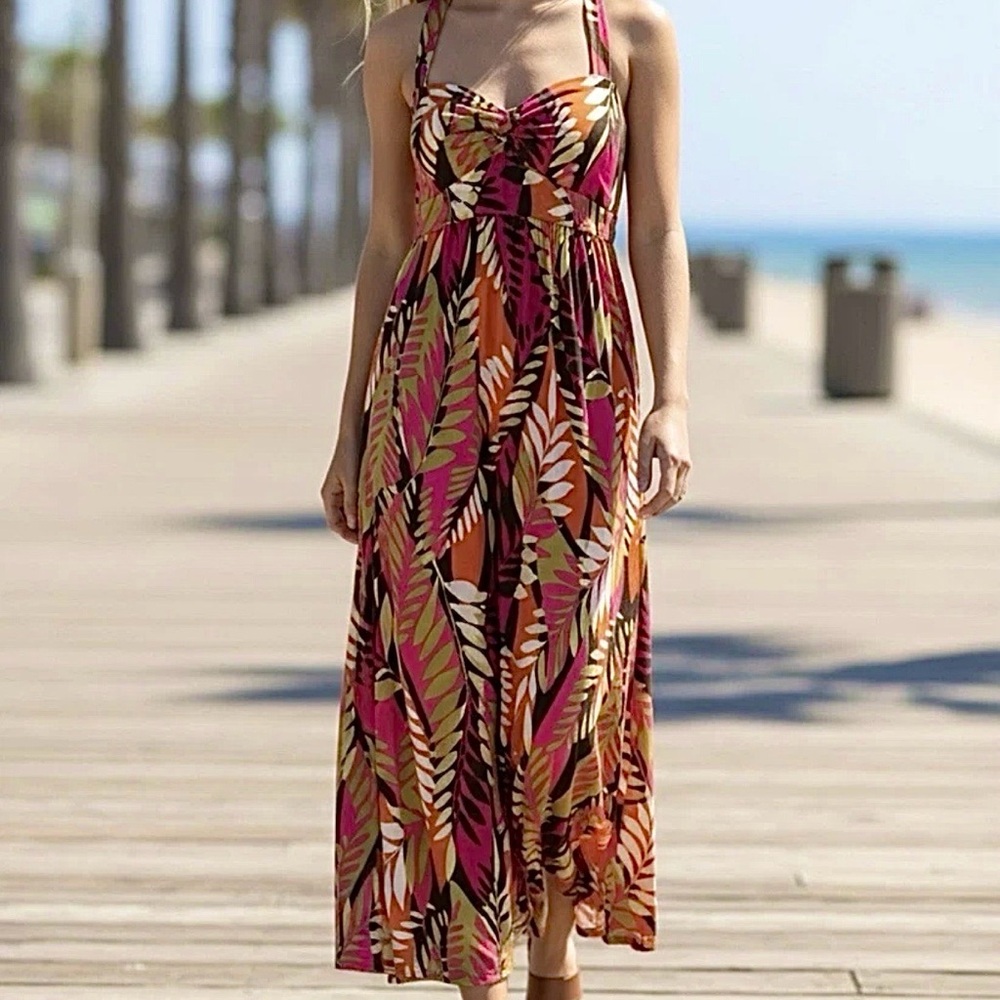 NWT Madison Leigh Tropical Maxi Dress Women’s Retro-Style Sleeveless ~ Sz 16